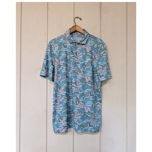 Googan Squad Mens Small Blue Bass Fishing Water Lily Performance Polo Shirt S